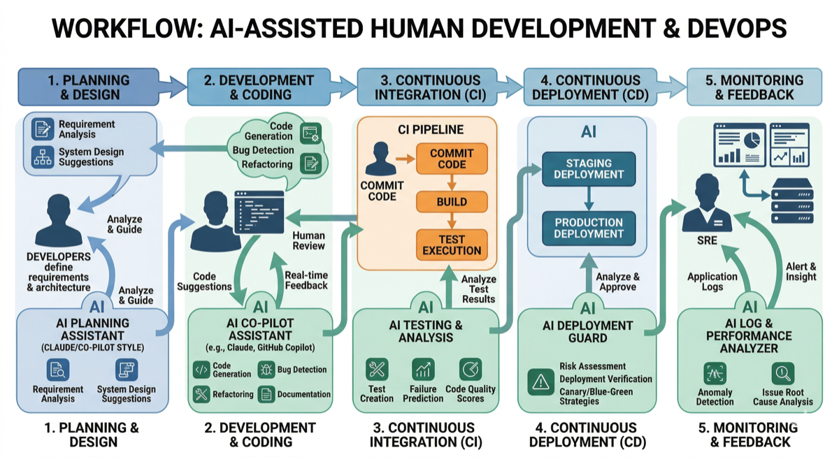 Illustration d’un workflow de développement augmenté par l’IA
